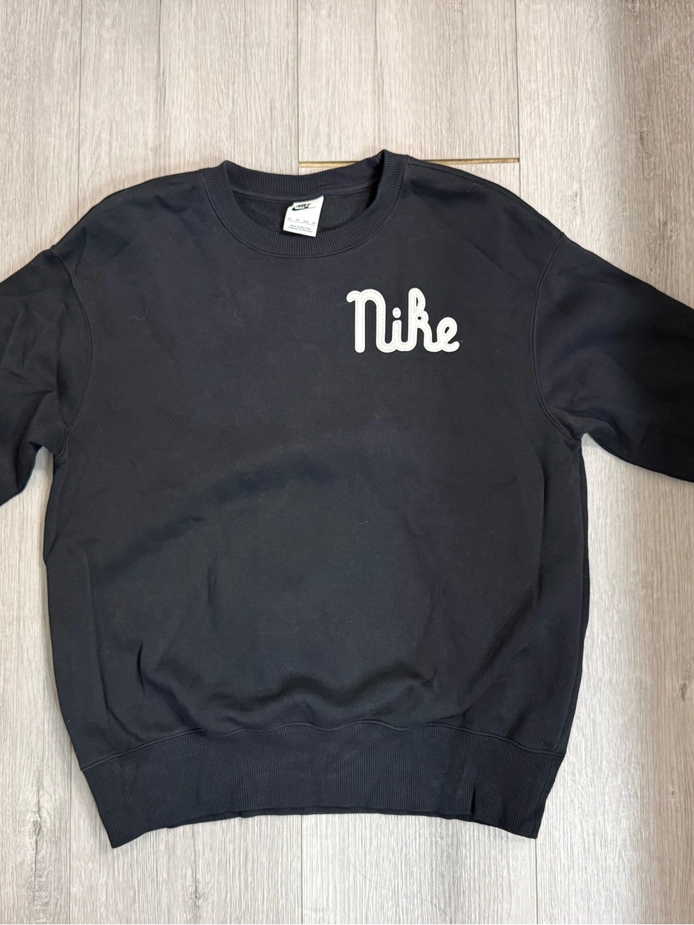 Nike Black Crew Sweatshirt with White Script Logo